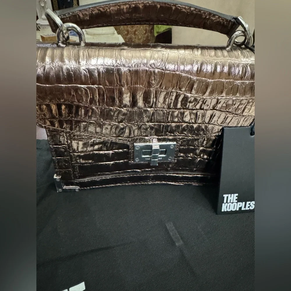 NWT- The Kooples Emily Metallic Crocodile Embossed Handbag